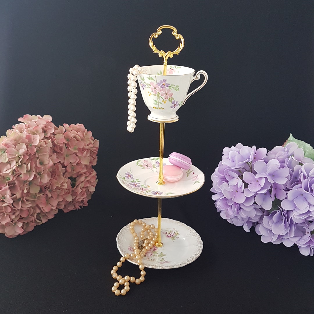 Upcycled Porcelain Tea Cup and Saucer Cake Stand Small Shabby Etsy