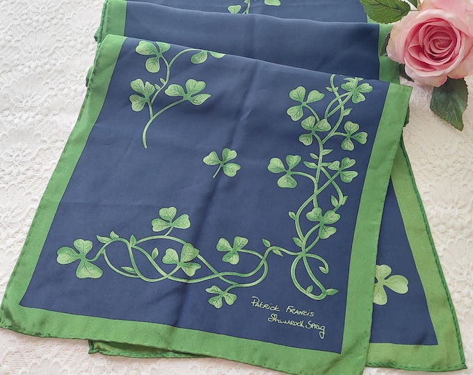 100% Silk Scarf: Long Blue Green Patrick Francis Shamrock Song