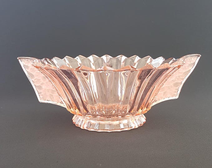 Vintage Pink Glass Centerpiece Bowl, Art Deco Style, German Depression Era