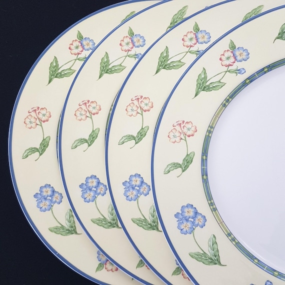 Vintage Grafton Highland Border Dinner Plates, Set of 4, Floral Tartan Bone China