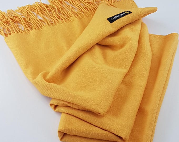 Vintage Yellow Cashmere Pashmina Wrap: Lightweight Cozy Evening Shawl for Elegant Occasions