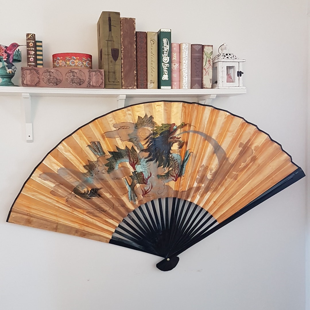 Vintage Large Japanese Decorative Wall Fan, 57 Inch Hand Painted ...