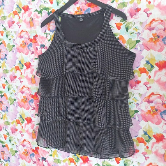 Black and White Polka Dot Sleeveless Chiffon Tank Top INC International Concepts