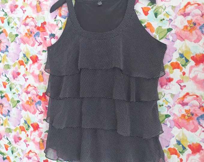 Black and White Polka Dot Sleeveless Chiffon Tank Top INC International Concepts