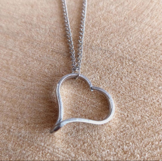 Silverware Heart Necklace, Upcycled Spoon Pendant Alone or with Rhodium Iron Curb Chain