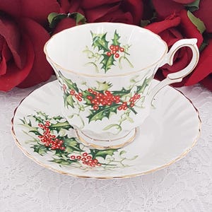 Christmas Cup and Saucer Queen Anne YULETIDE Tea Cup with Gift Options