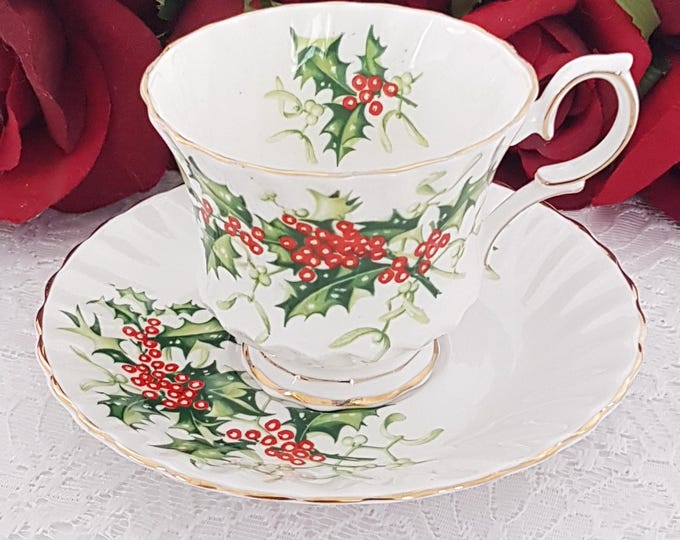 Christmas Cup and Saucer Queen Anne YULETIDE Tea Cup with Gift Options
