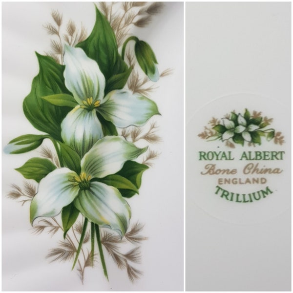 Royal Albert TRILLIUM Dinner Plates, Set of 4, White Flowers with Green Leaves, Scalloped, Gold Edge, Made in England