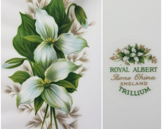 Royal Albert TRILLIUM Dinner Plates, Set of 4, White Flowers with Green Leaves, Scalloped, Gold Edge, Made in England