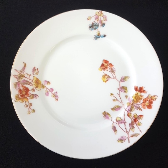 Hand Painted Limoges Antique French Porcelain Dessert Plate Set of 4, Vintage 1890-1902 Floral