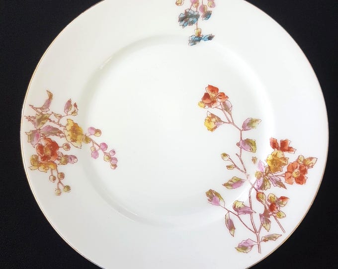 Hand Painted Limoges Antique French Porcelain Dessert Plate Set of 4, Vintage 1890-1902 Floral