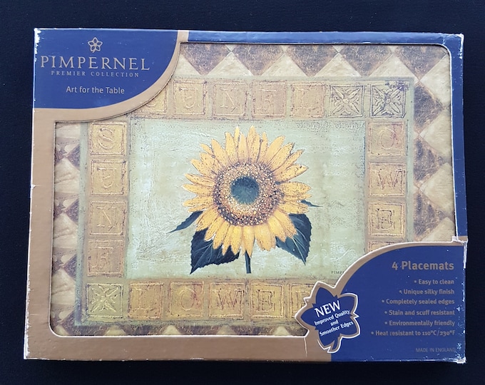 Vintage Pimpernel Placemats GOLDEN SUNFLOWER, 12 x 9, Set of 4, Floral Table Decor