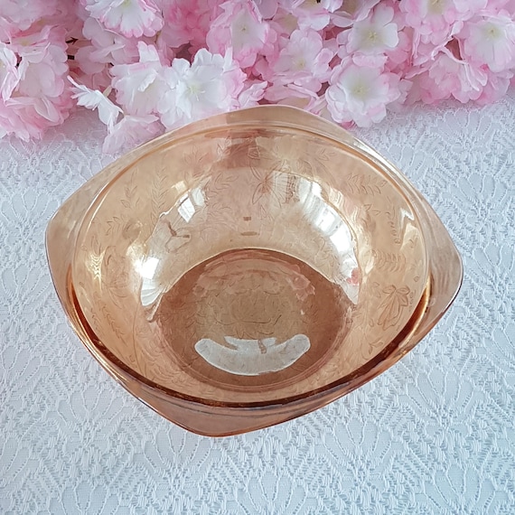 Vintage 1950s Carnival Glass Serving Bowl Jeannette Louisa Iridescent Floragold Depression Era Marigold Glassware
