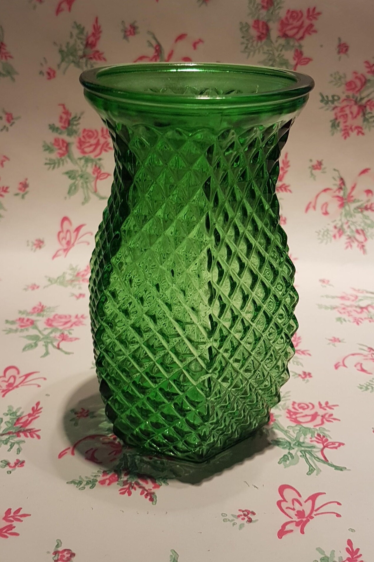 Hoosier Green Diamond Point, Glass Vase 5 1/2