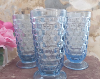 Indiana Glass Colony Whitehall Blue Iced Tea Footed Tumbler Set