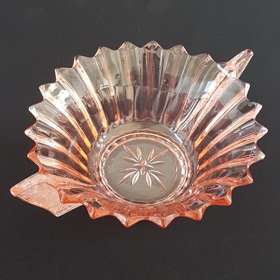 Vintage Pink Glass Centerpiece Bowl – Art Deco German Brockwitz Prismen Service