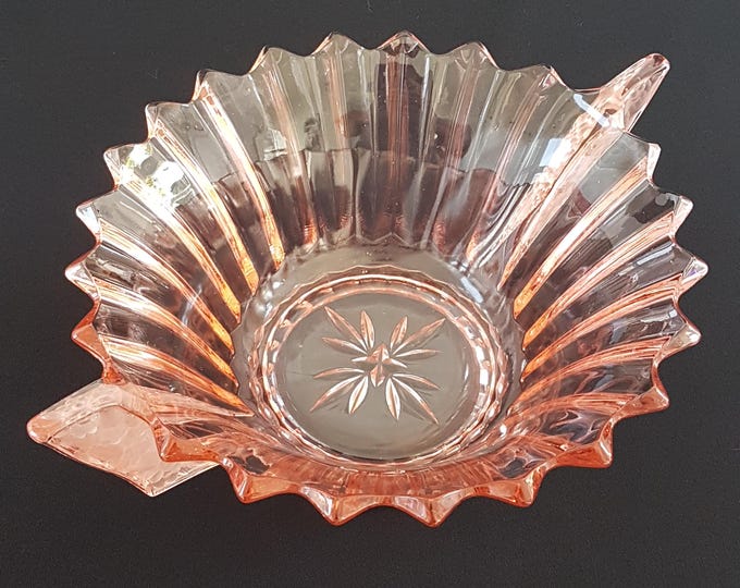 Vintage Pink Glass Centerpiece Bowl Art Deco German Depression Era Brockwitz