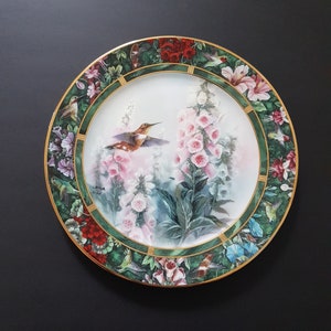 Lena Liu Hummingbird Plate: Vintage 1992 Porcelain Wall Decor