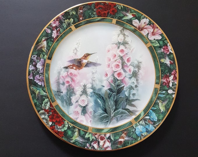 Lena Liu, The Rufous Hummingbird, 4th Issue Lena Liu Hummingbird Treasury Collection, 1992, Vintage Decorative Wall Plate