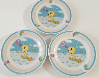Vintage Gibson Tweety Bird Porcelain Plates - Set of 3 - Warner Bros 1990s Collectible
