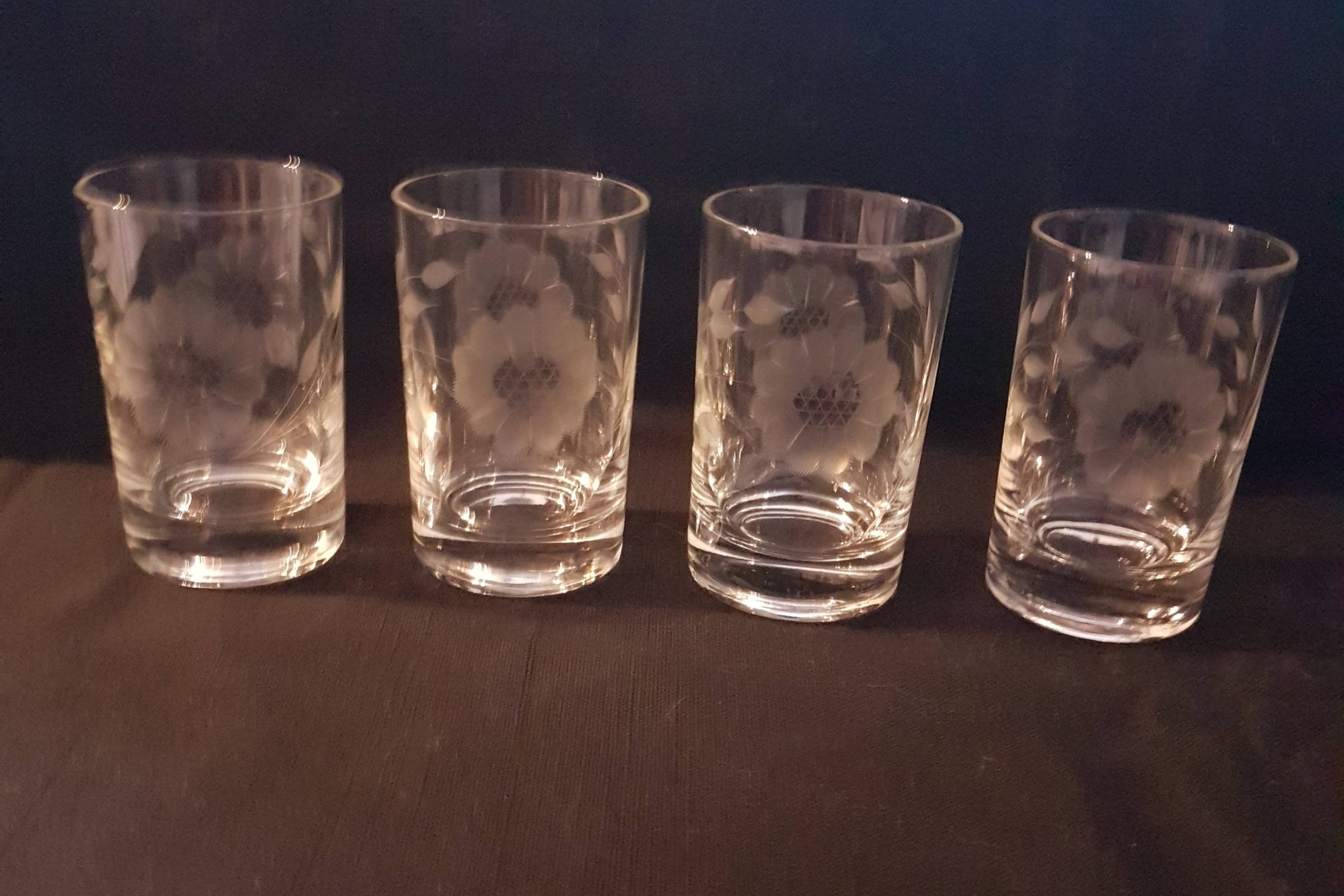 Cornflower Etched Juice Glasses, Set of Four