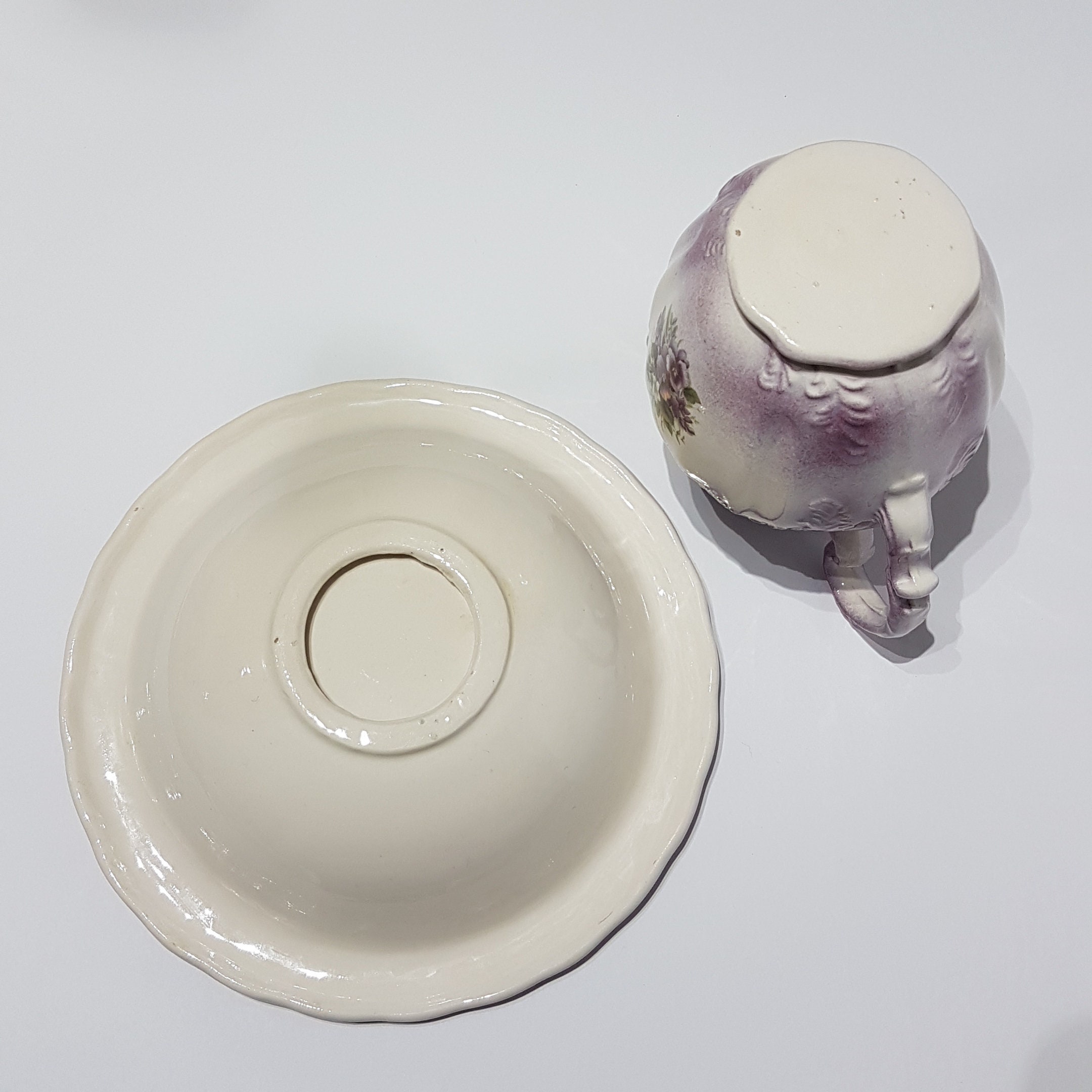 Vintage Arner's Ceramic Purple Violets Floral Pitcher & Basin Set