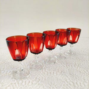 Vintage Ruby Red Liqueur Glasses Set of 5 | Cristal d'Arques French Crystal