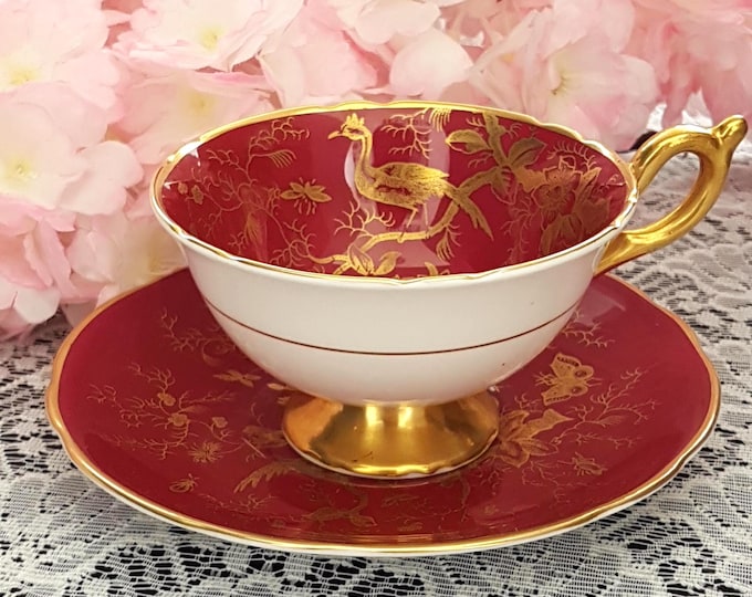 Coalport Cairo Maroon Red Gold Tea Cup with Gift Options, Made in England