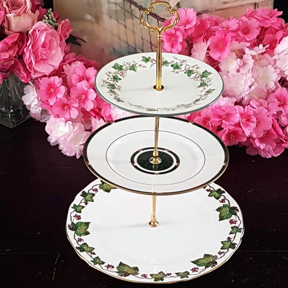 Handmade 3 Tier Vintage Bone China Tiered Centerpiece Seasonal Decor Kitchen Counter Coffee Bar