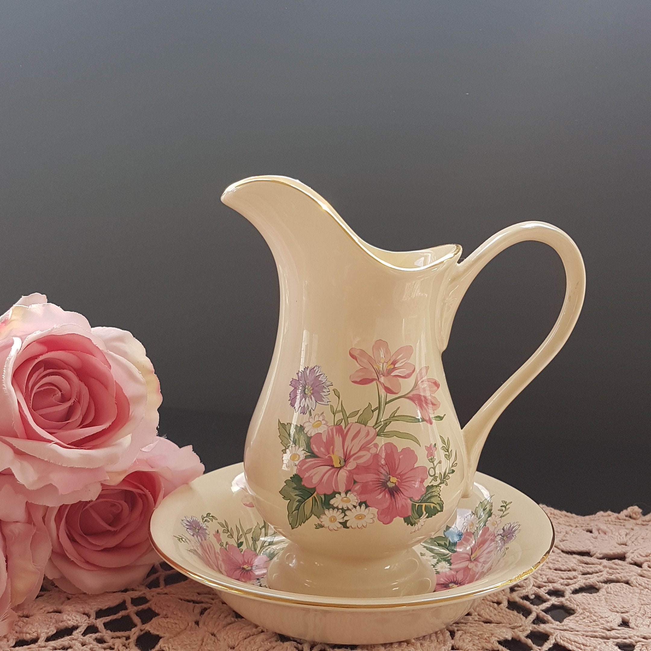 Royal Winton Pottery Pitcher & Wash Basin Set, Victorian Decor, Small