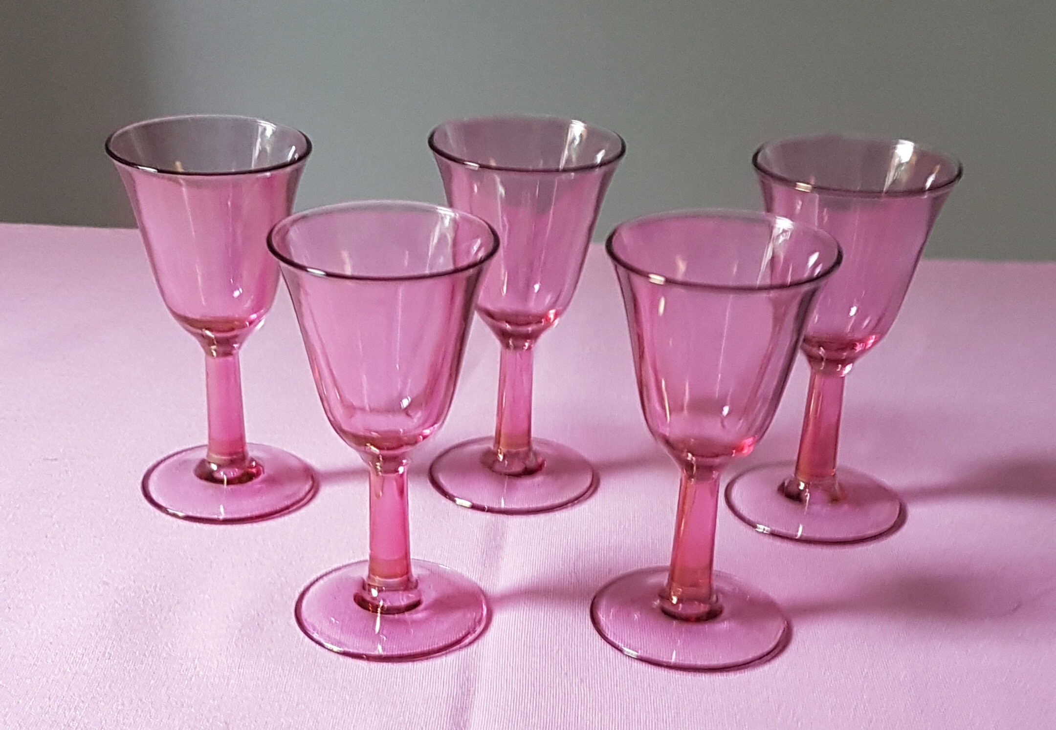 Vintage Pink Appertif Glass, Shot Glasses, Footed Shot Glasses, Made in