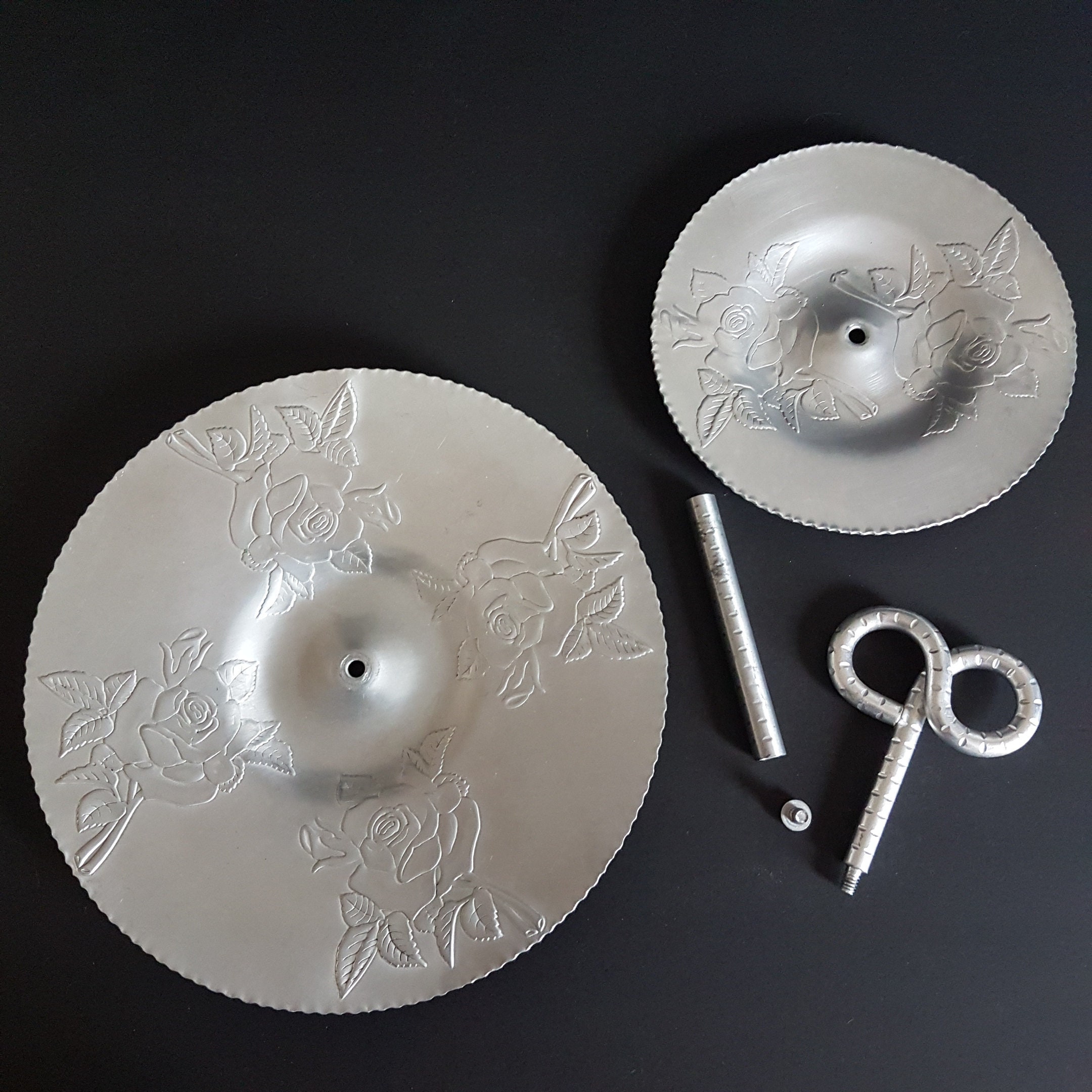 Hammercraft Aluminum Hammered 2 Tiered Cake Stand, Rose Pattern, Hand