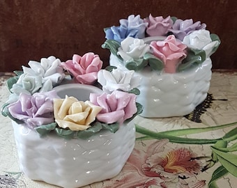 Hand-Molded Porcelain Flower Candle Holder Set of 2