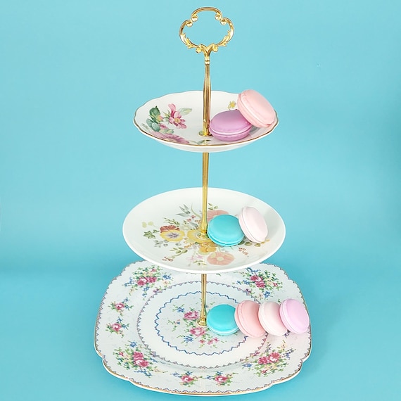Royal Albert 3 Tier Cake Stand Vintage Bone China Mismatched Tea Party Tray
