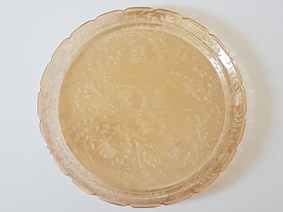 Vintage Jeannette Floragold Iridescent Glass Tray: 13.5 Inch