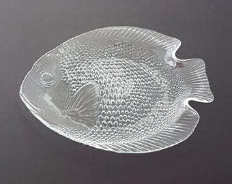 4pc Arcoroc France Fish-Shaped Clear Glass Plates Set - Nautical Beach Ocean Decor