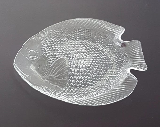 4pc Arcoroc France Fish-Shaped Clear Glass Plates Set - Nautical Beach Ocean Decor