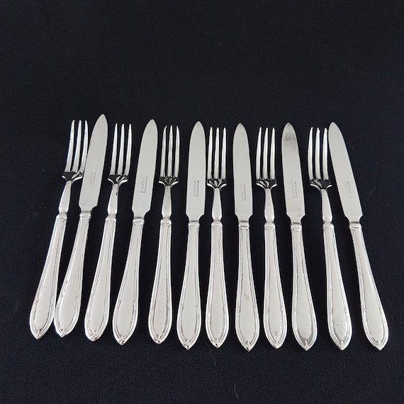 Vintage Yeoman of England Silverplate Dessert Cutlery Set: 12 Piece Fruit Forks & Knives