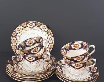 12pc Antique Royal Albert Heirloom Tea Set for Four, Royal Albert Crown China Imari Colors