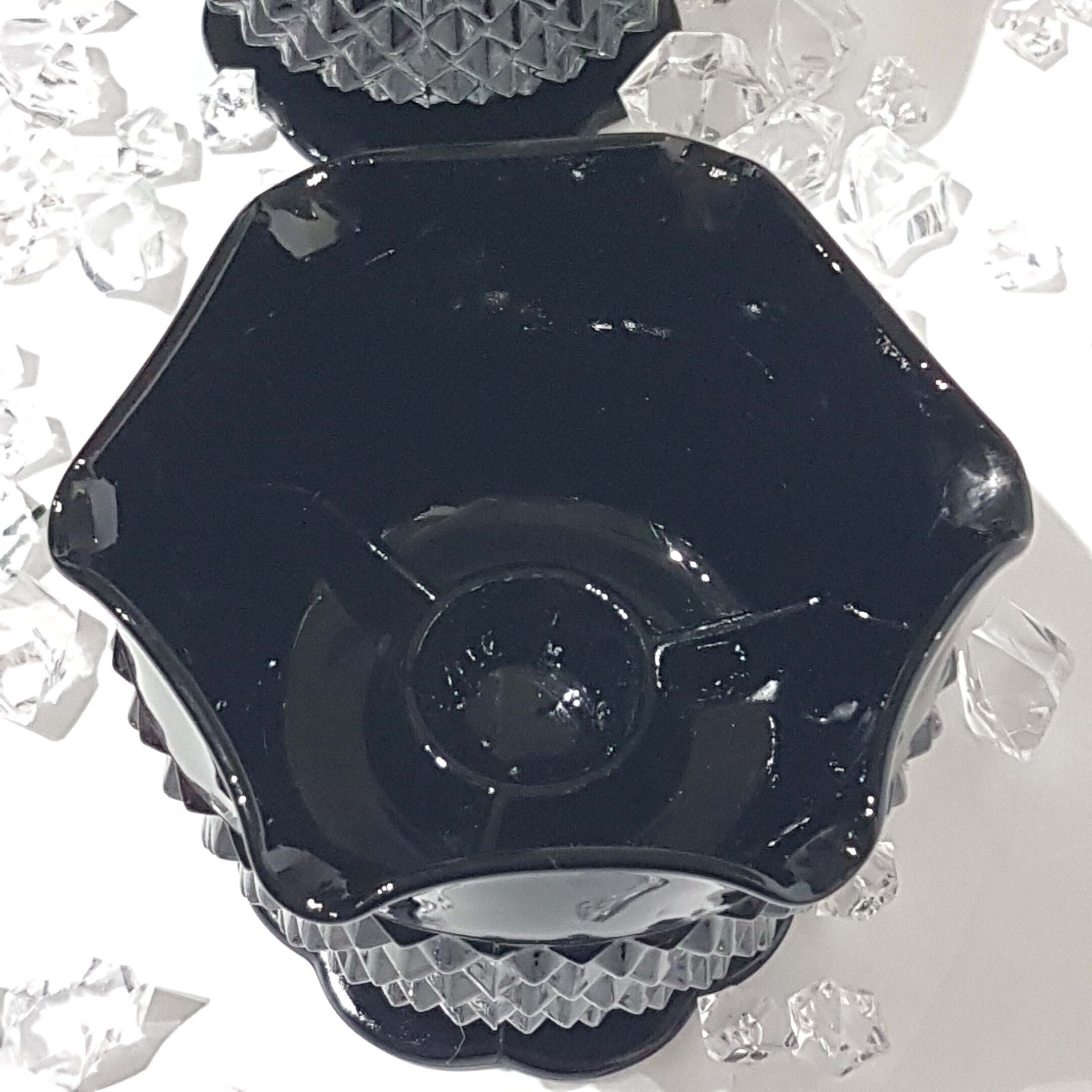 Pair of Candlestick Holders, Indiana Glass Cameo Black Diamond Point