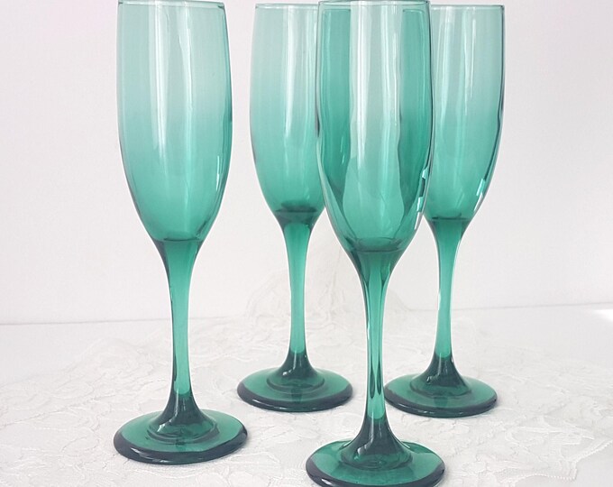 4pc Libbey Juniper Green Teardrop Champagne Flutes Set - Teal Cocktail Glasses