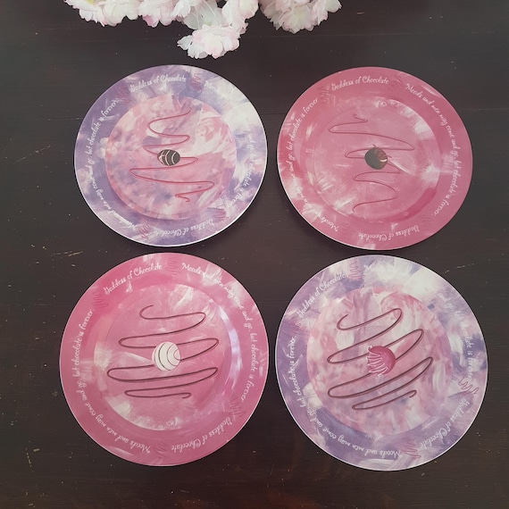 Goddess of Chocolate Dessert Plates, Pink Purple Marble Ceramic Set, Whimsical Kitchen Decor
