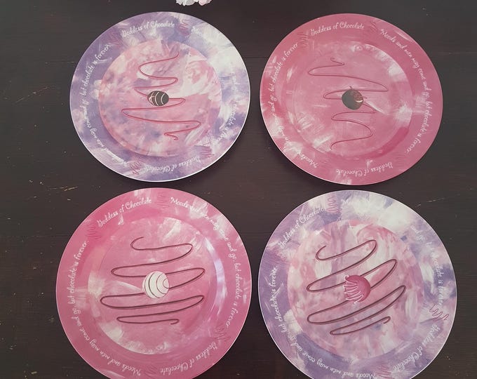 Goddess of Chocolate Dessert Plates, Pink Purple Marble Ceramic Set, Whimsical Kitchen Decor