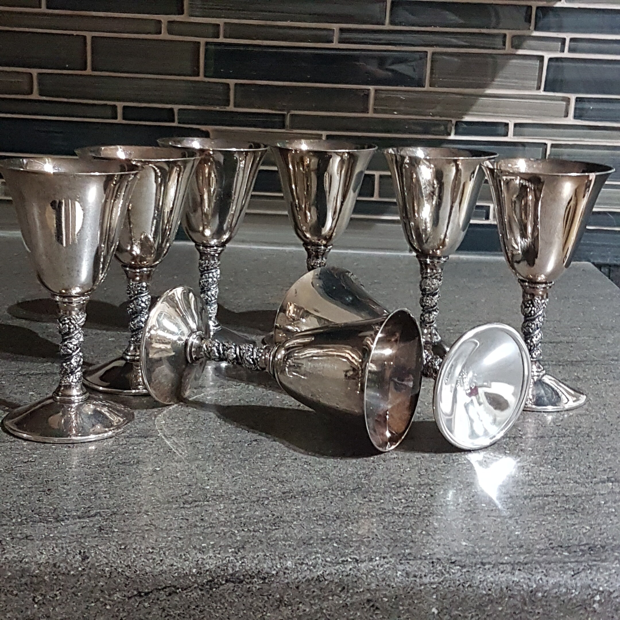 Pair of Vintage Made in Spain Silver Plated Champagne Goblets