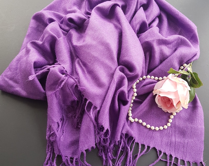 Pashmina Silk Shawl, Vintage Pashmina Scarf, Purple Evening Shawl, Pashmina Wrap, Gifts for Her