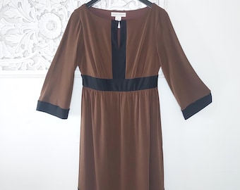 Maggy London Brown Black Polyester Color Block Knee Length Dress