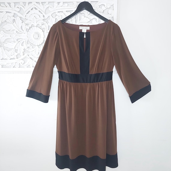 Maggy London Brown Black Polyester Color Block Knee Length Sheath Dress Size 12