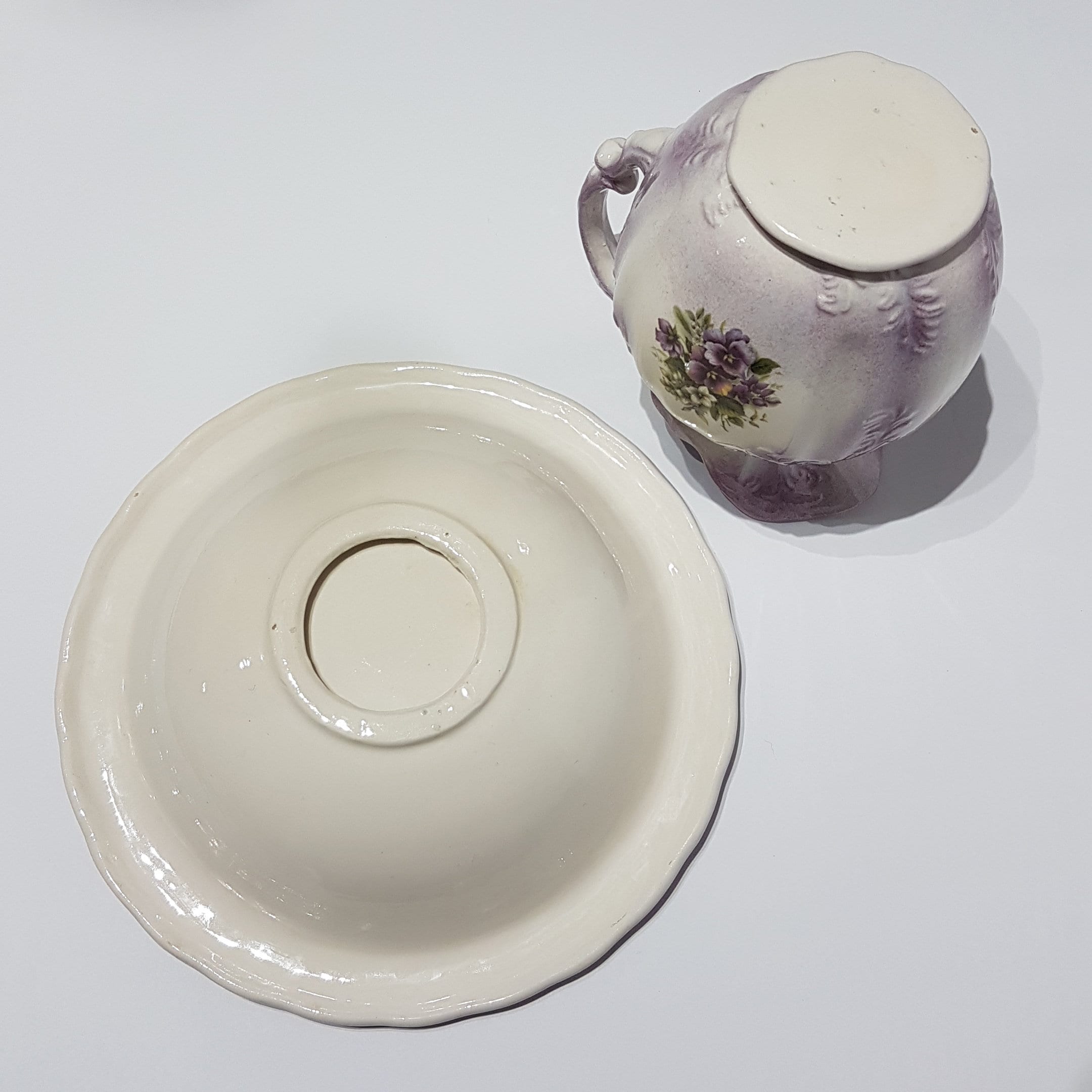 Vintage Arner's Ceramic Purple Violets Floral Pitcher & Basin Set
