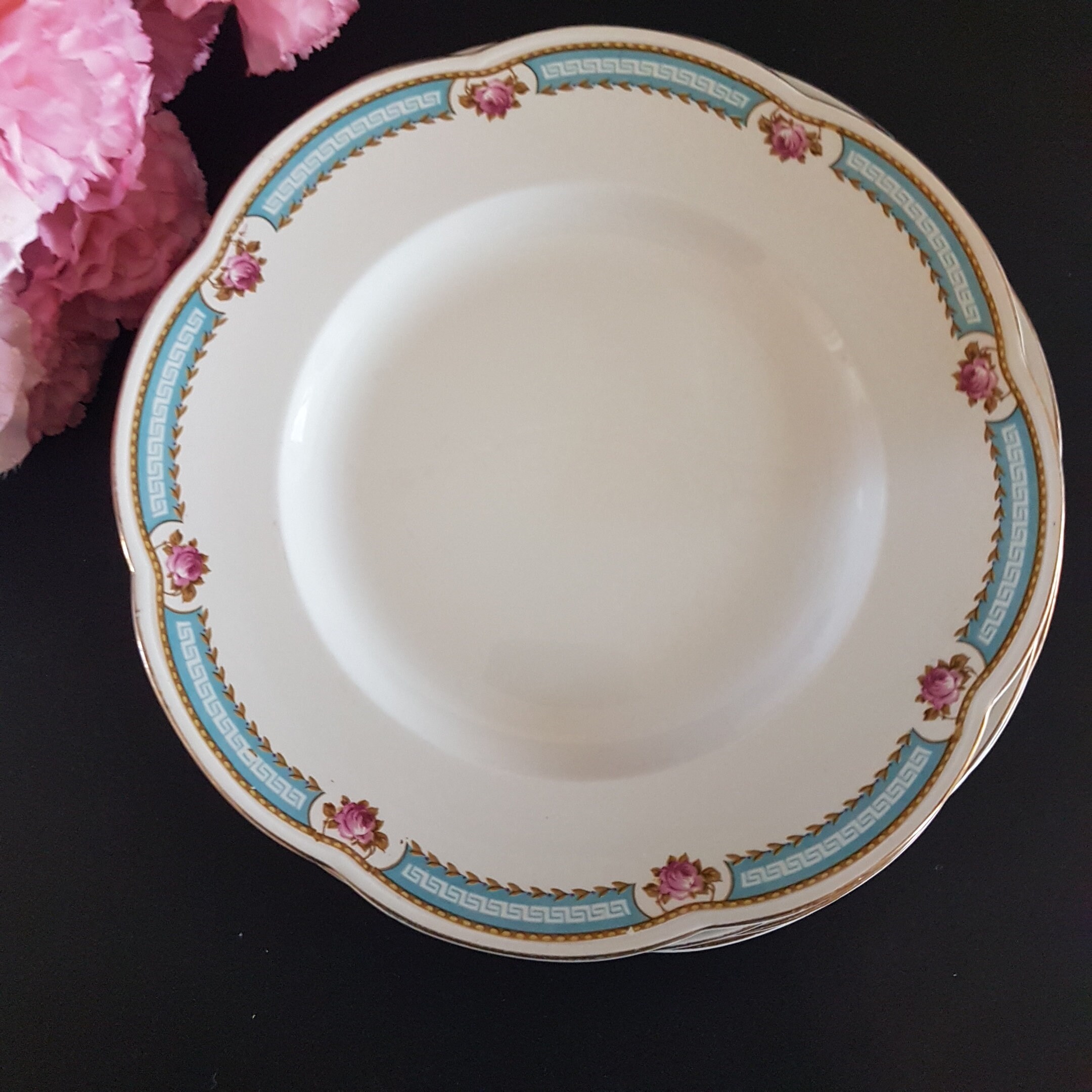 Vintage Baker & Co England, Set of 6 Dinner Plates, Flower Shape, Pink