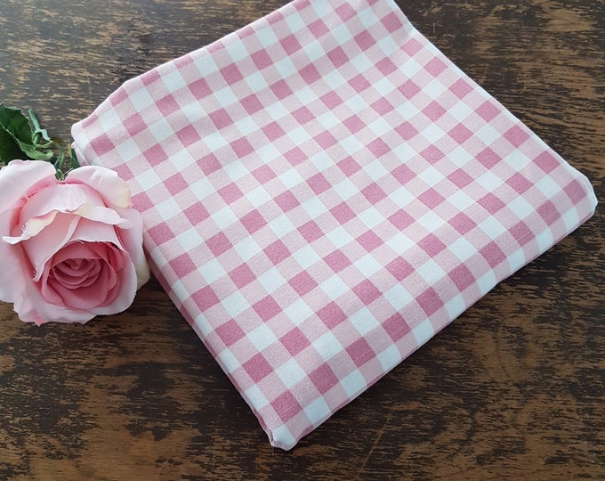Vintage Pink Gingham Tablecloth,  Pink Checkered 78 x 54 inch Rectangle Table Cloth - FREE Shipping